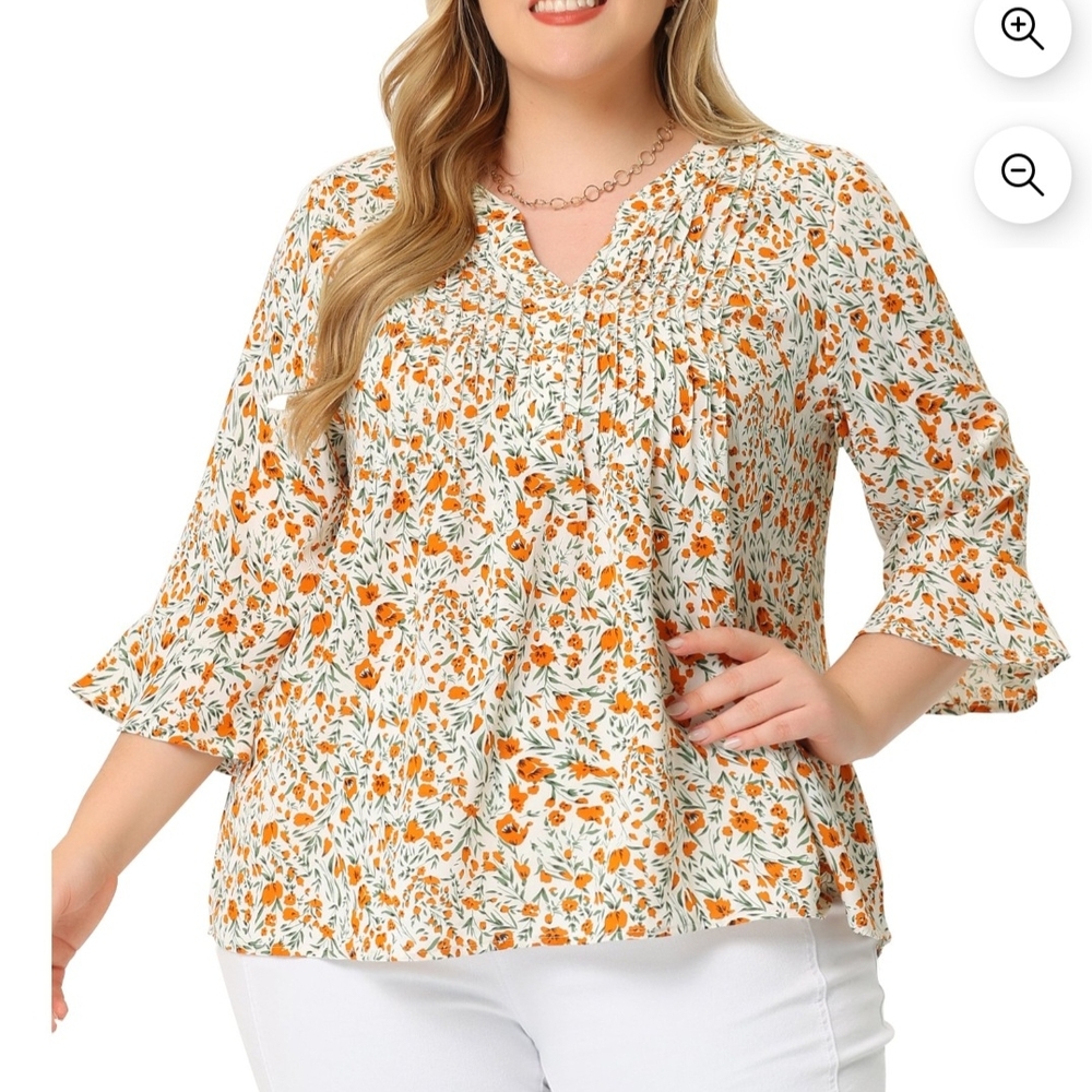 2 For $20 Floral Print Women's Blouse 1x Plus‎ Boho, Cottagecore